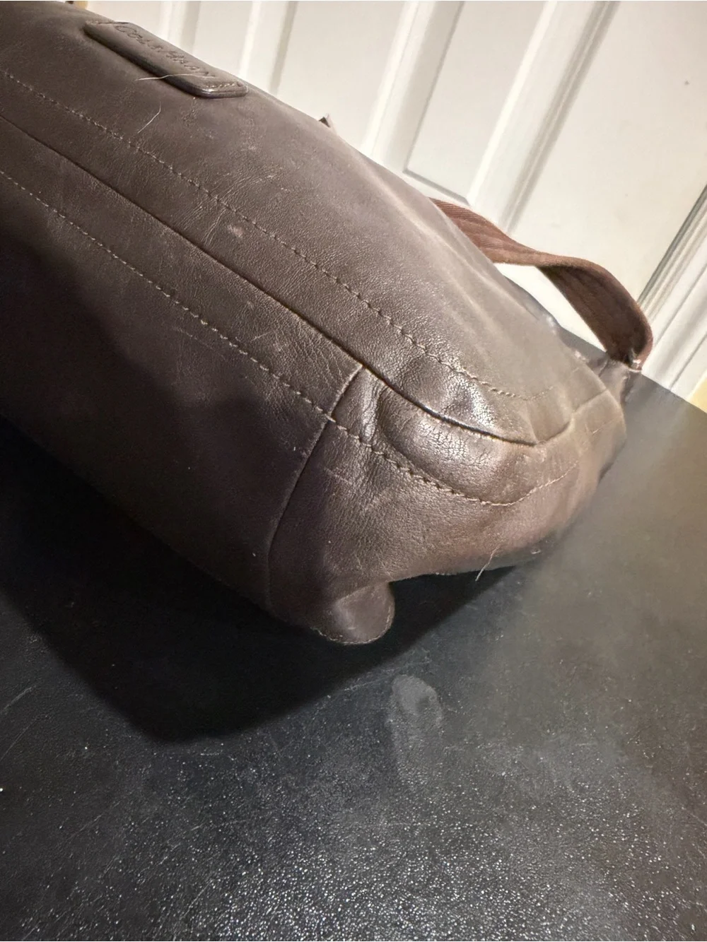 Cole Haan dark Brown Leather Messenger Bag with Adjustable Strap
